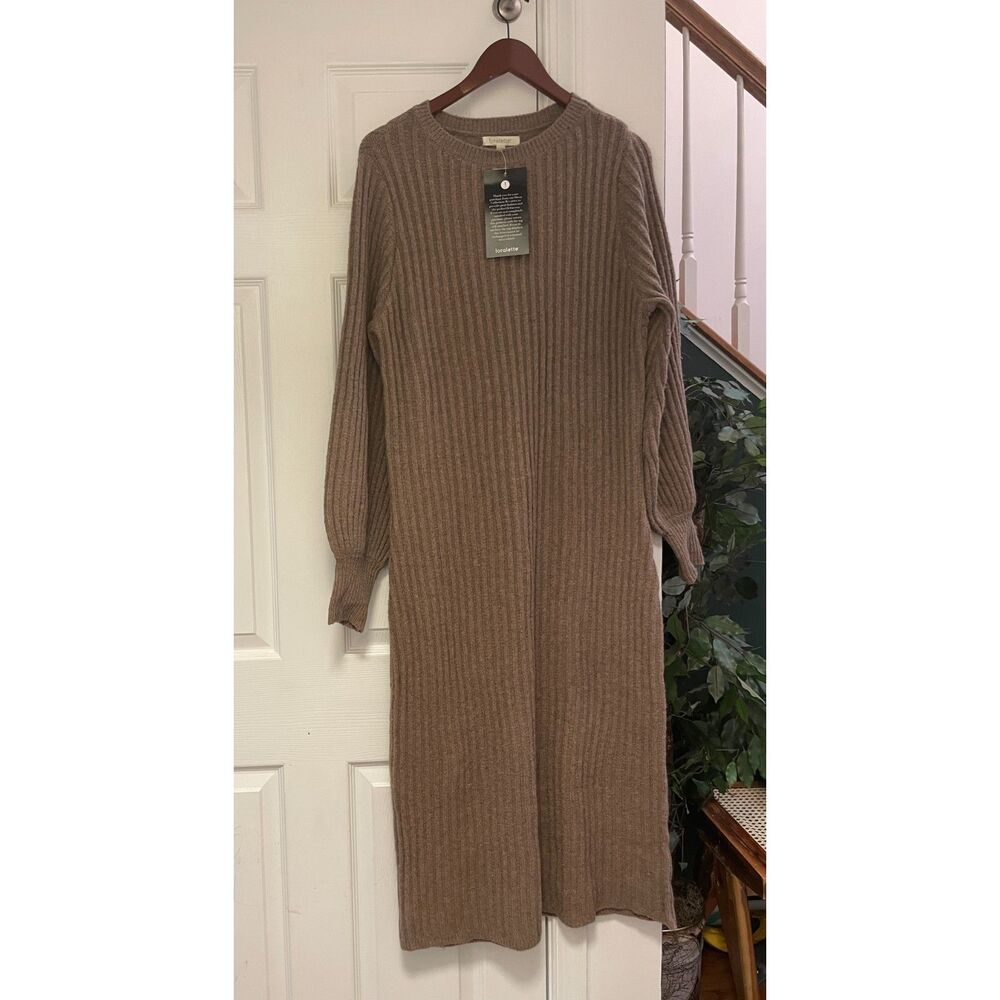 Loralette Sasha Rib Sweater Dress 22/24 NWT Latte Brown Midi Cozy Knit